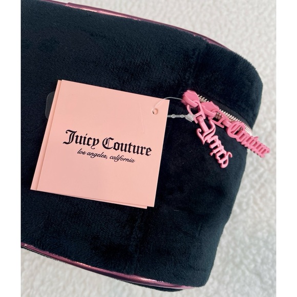 (NWT) JUICY COUTURE • Black/Pink Velour Rhinestone Travel Cosmetic Bag - Picture 14 of 16